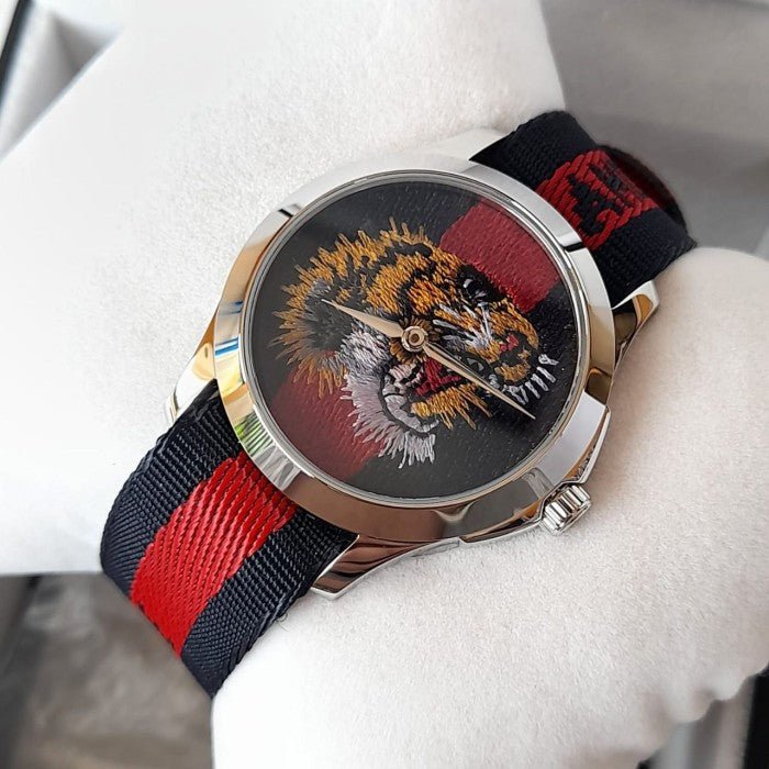 Gucci G Timless Le Marche Des Merveilles Blue & Red Dial Blue & Red Nylon Strap Unisex Watch - YA126495