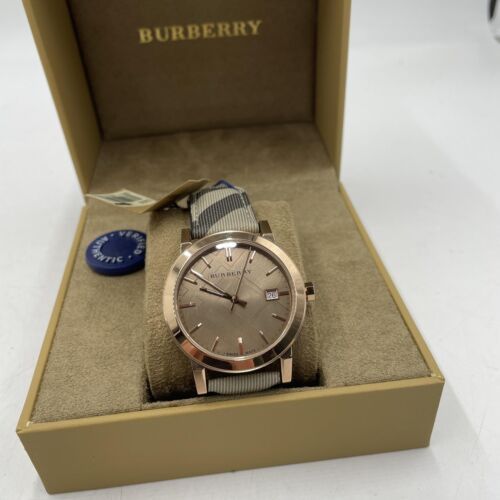Shop Authentic Burberry The City Rose Gold Dial Brown Leather Strap Watch for Women - BU9040 - Luxxuri