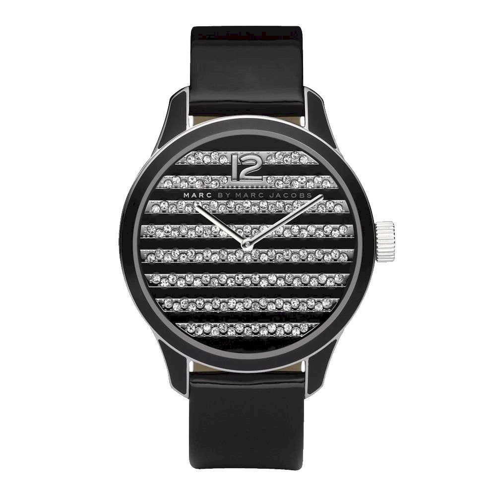 Shop Authentic Marc Jacobs Lidia Stripe Glitz Black Dial Black Leather Strap Watch for Women - MBM1166 - Luxxuri