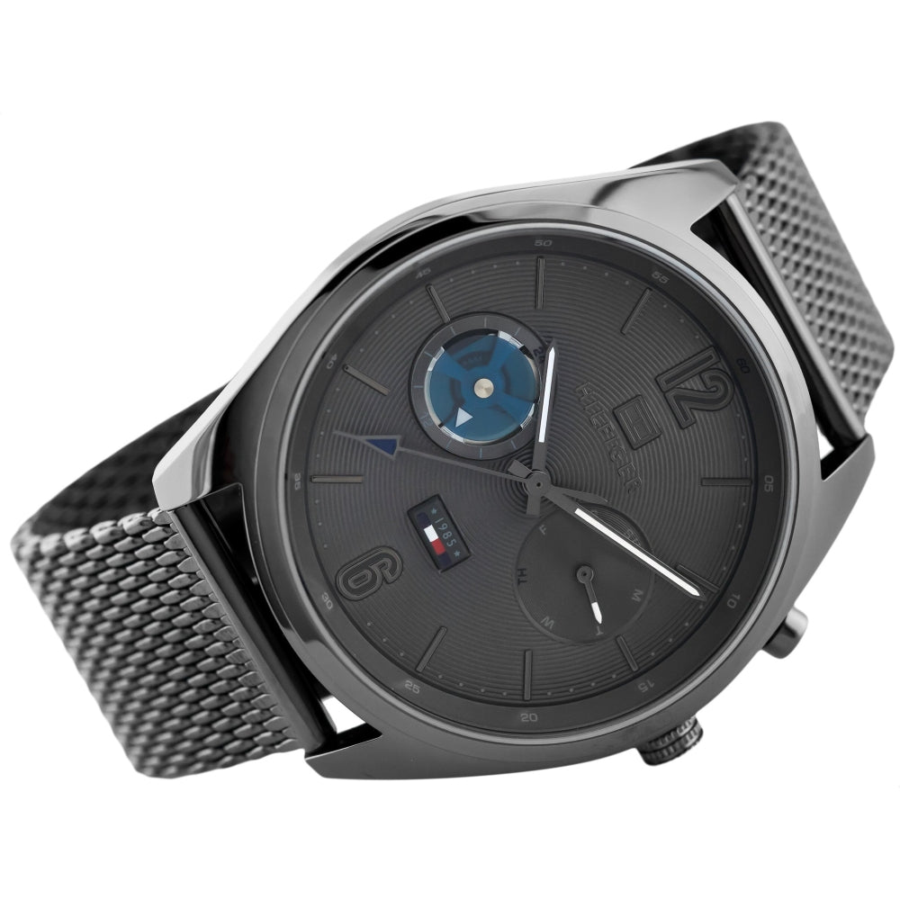 Shop Authentic Tommy Hilfiger Deacon Multifunction Black Dial Black Mesh Bracelet Watch for Men - 1791546 - Luxxuri