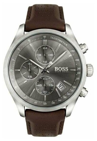 Shop Authentic Hugo Boss Grand Prix Grey Dial Brown Leather Strap Watch for Men - 1513476 - Luxxuri
