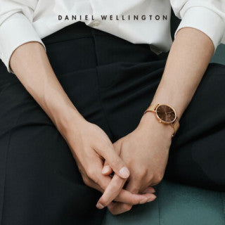 Shop Authentic Daniel Wellington Petite Melrose Brown Dial Rose Gold Mesh Strap Watch For Women - DW00100477 - Luxxuri