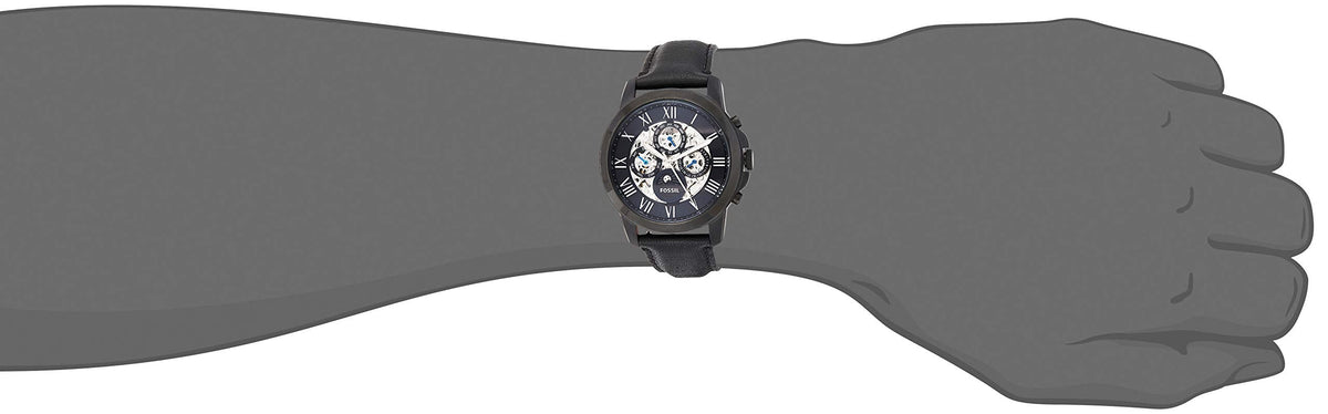 Fossil Grant Automatic Chronograph Black Dial Black Leather Strap Watch for Men - ME3028