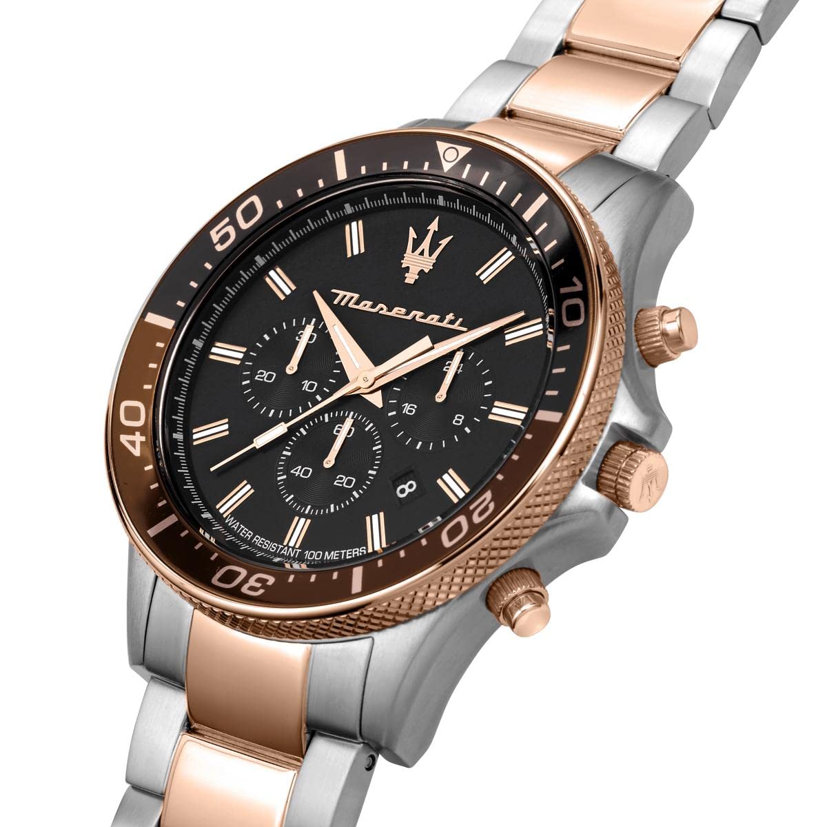 Maserati SFIDA Chronograph Black Dial Two Tone Steel Strap Watch For Men - R8873640009