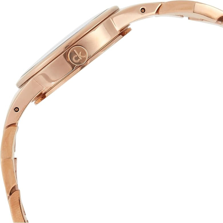 Shop Authentic Calvin Klein Snake Silver Dial Rose Gold Steel Strap Watch For Women - K6E23646 - Luxxuri