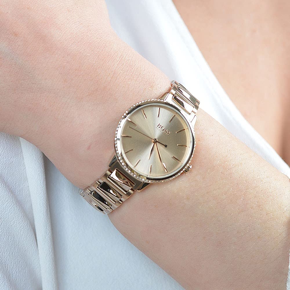 Shop Authentic Hugo Boss Signature Gold Dial Gold Stainless Steel Strap Watch for Women - 1502540 - Luxxuri