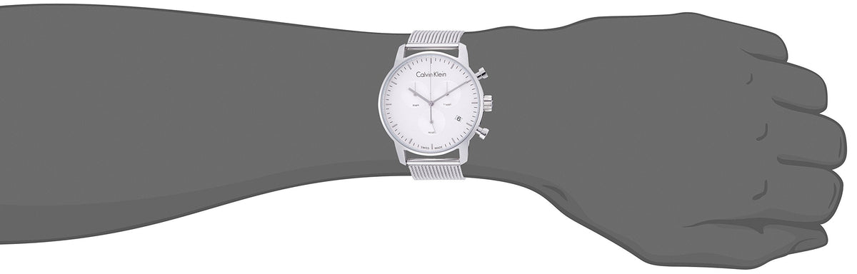 Shop Authentic Calvin Klein City Chronograph White Dial Silver Mesh Bracelet Watch for Men - K2G27126 - Luxxuri