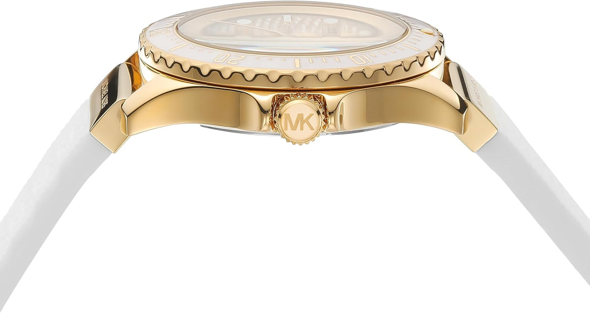 Shop Authentic Michael Kors Everest Analog Gold Dial White Silicone Strap Watch For Women - MK7357 - Luxxuri