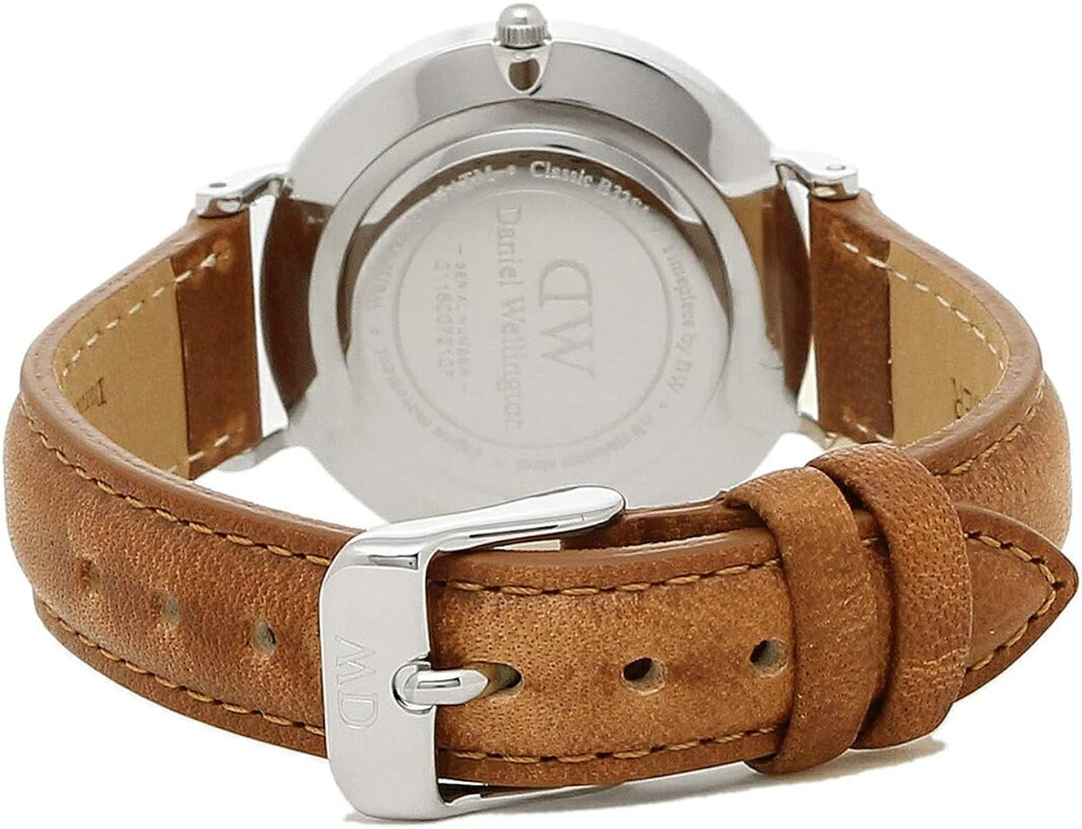 Shop Authentic Daniel Wellington Petite Sterling Black Dial Brown Leather Strap Watch For Women - DW00100178 - Luxxuri