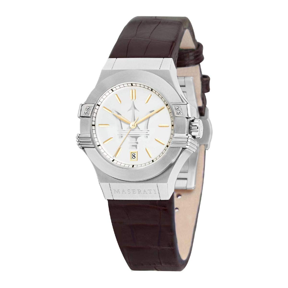 Shop Authentic Maserati Potenza Silver Dial Brown Leather Strap Watch For Women - R8851108506 - Luxxuri