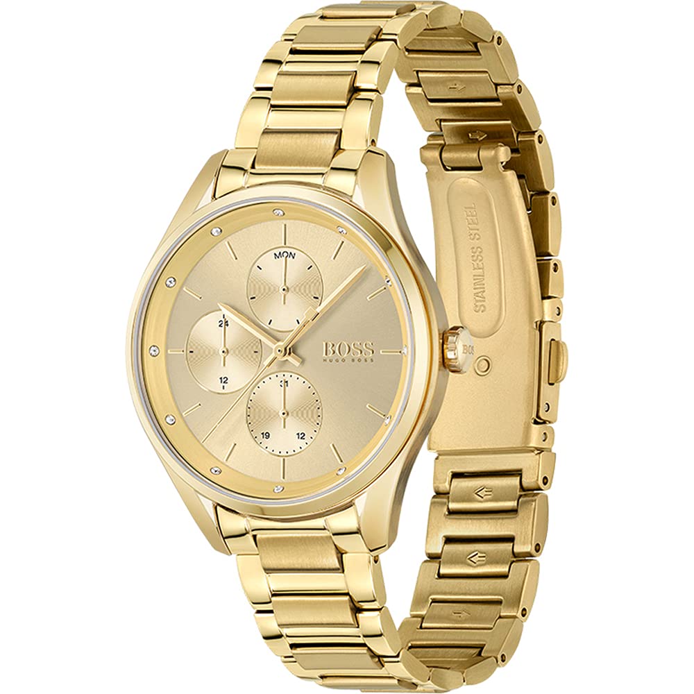 Shop Authentic Hugo Boss Grand Course Gold Dial Gold Steel Strap Watch for Women - 1502584 - Luxxuri