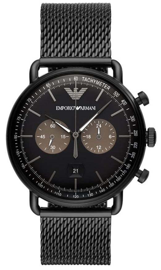 Shop Authentic Emporio Armani Aviator Black Dial Black Mesh Bracelet Watch For Men - AR11142 - Luxxuri