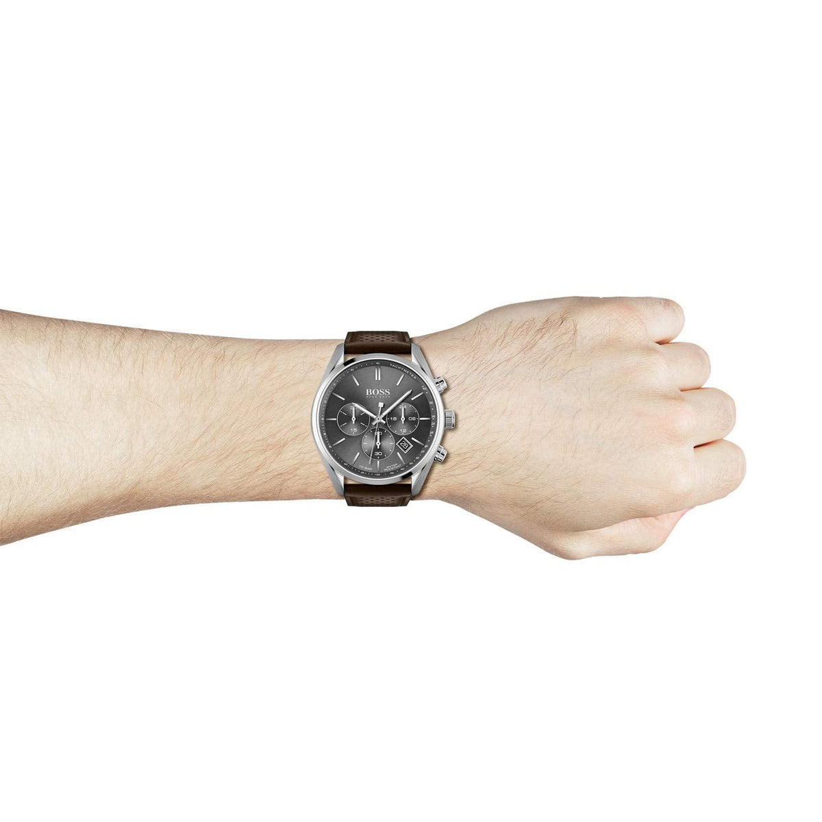 Shop Authentic Hugo Boss Champion Grey Dial Brown Leather Strap Watch for Men - 1513815 - Luxxuri