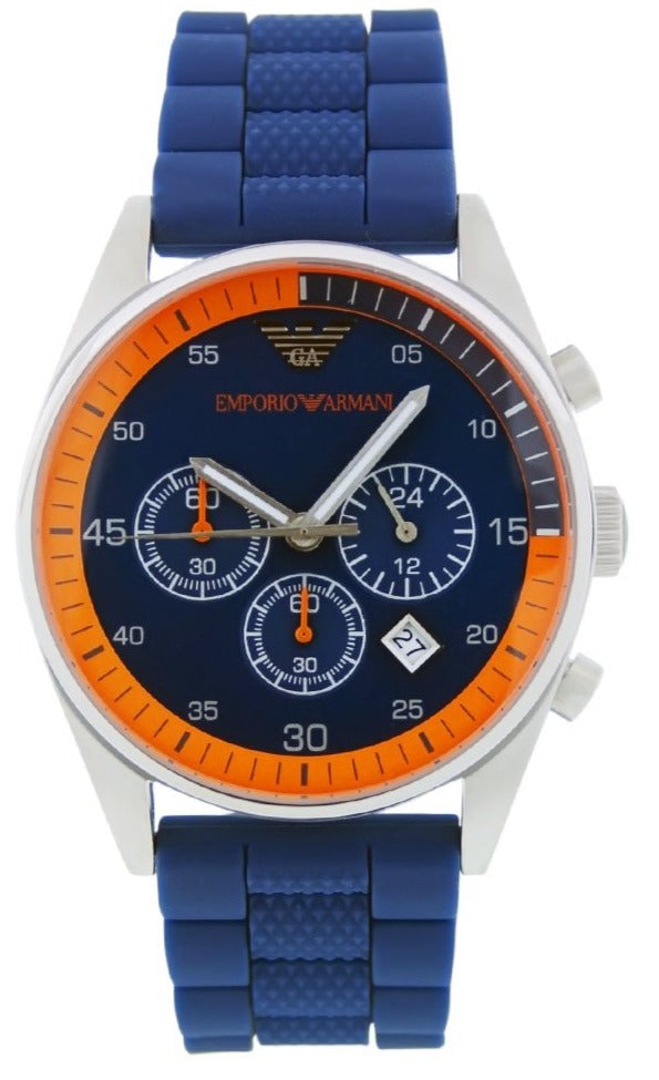 Shop Authentic Emporio Armani Chronograph Blue Dial Blue Rubber Strap Watch For Men - AR5864 - Luxxuri