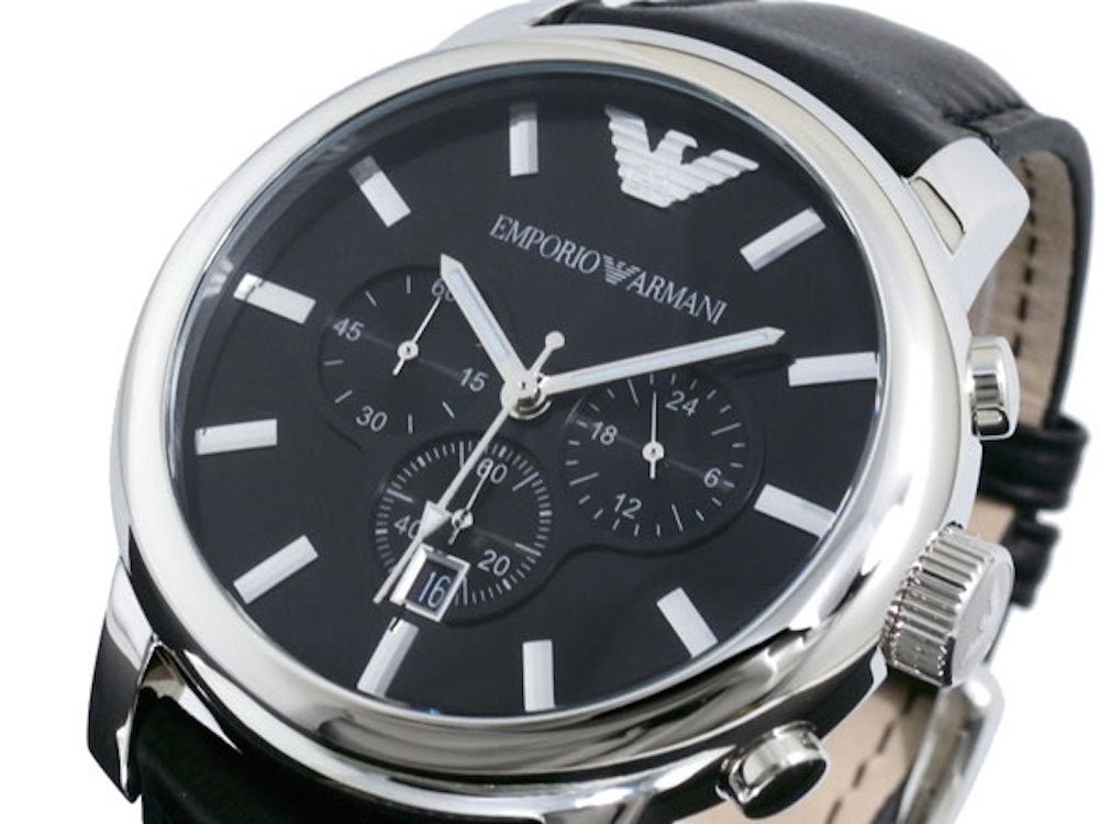 Shop Authentic Emporio Armani Classic Chronograph Black Dial Black Leather Strap Watch For Men - AR0431 - Luxxuri