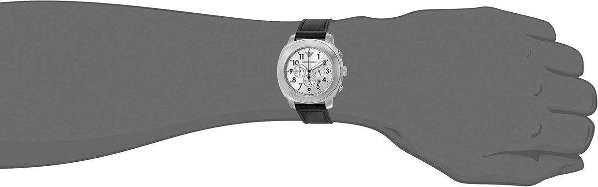 Shop Authentic Emporio Armani Sportivo Chronograph Silver Dial Black Leather Strap Watch For Men - AR6054 - Luxxuri
