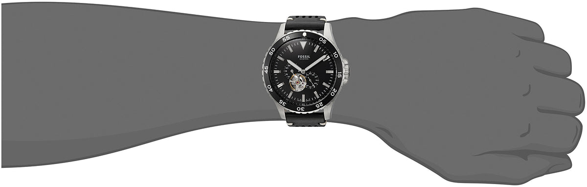 Shop Authentic Fossil Crewmaster Sports Automatic Black Dial Black Leather Strap Watch for Men - ME3148 - Luxxuri