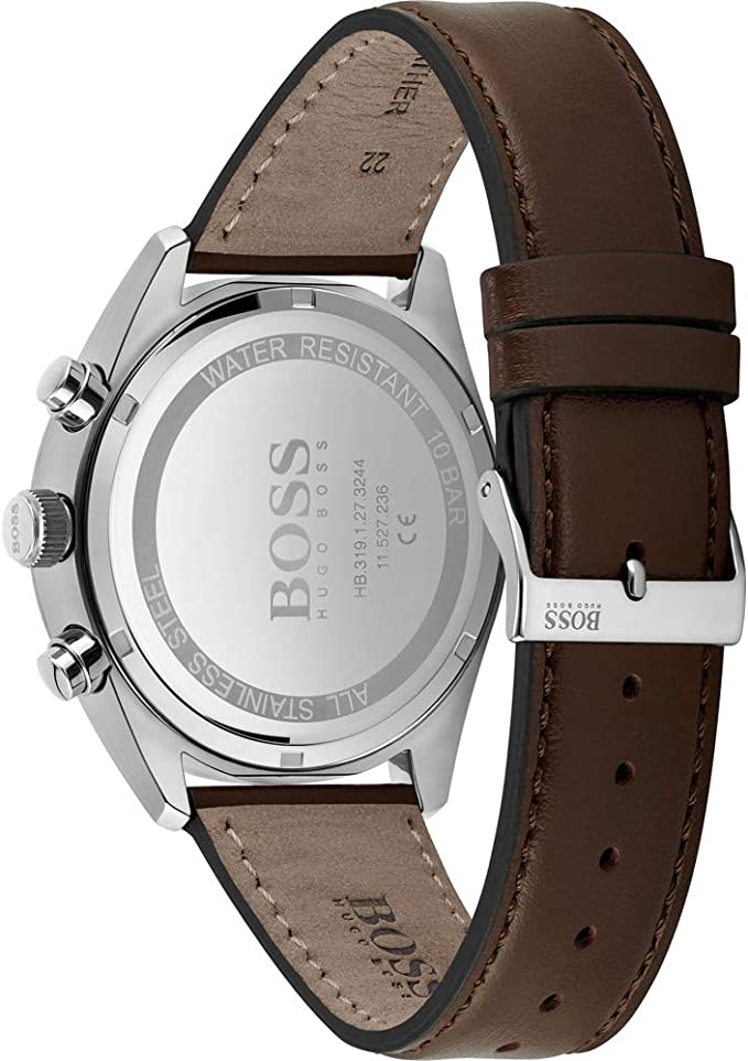 Shop Authentic Hugo Boss Champion Grey Dial Brown Leather Strap Watch for Men - 1513815 - Luxxuri