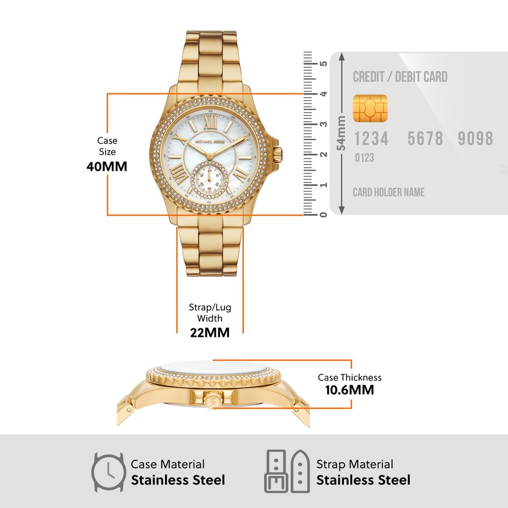 Shop Authentic Michael Kors Everest Three Hand Mother of Pearl White Dial Gold Steel Strap Watch For Women - MK7401 - Luxxuri