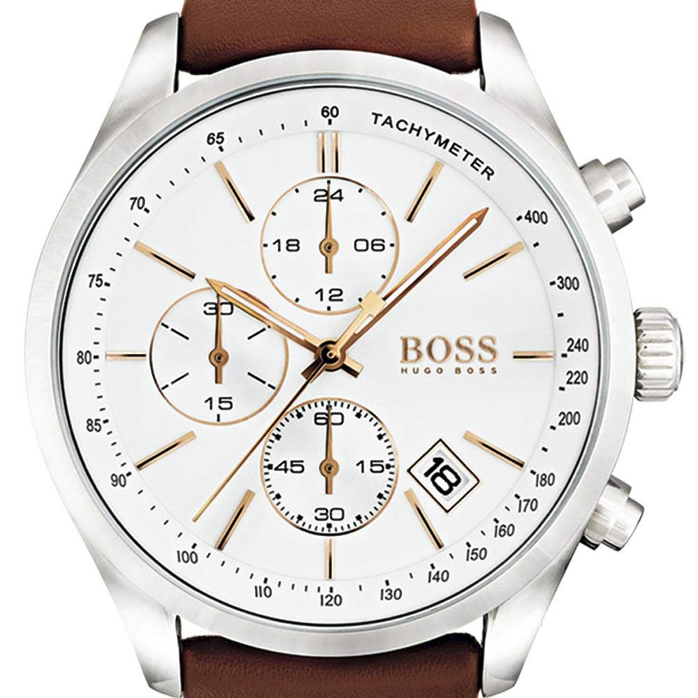 Shop Authentic Hugo Boss Grand Prix White Dial Brown Leather Strap Watch for Men - 1513475 - Luxxuri