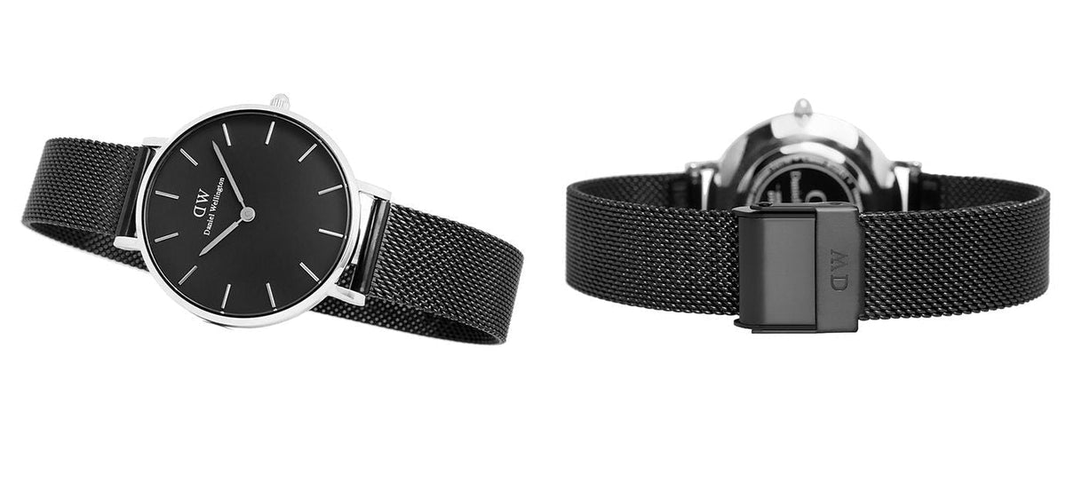 Shop Authentic Daniel Wellington Petite Ashfield Black Dial Black Mesh Strap Watch For Women - DW00100202 - Luxxuri