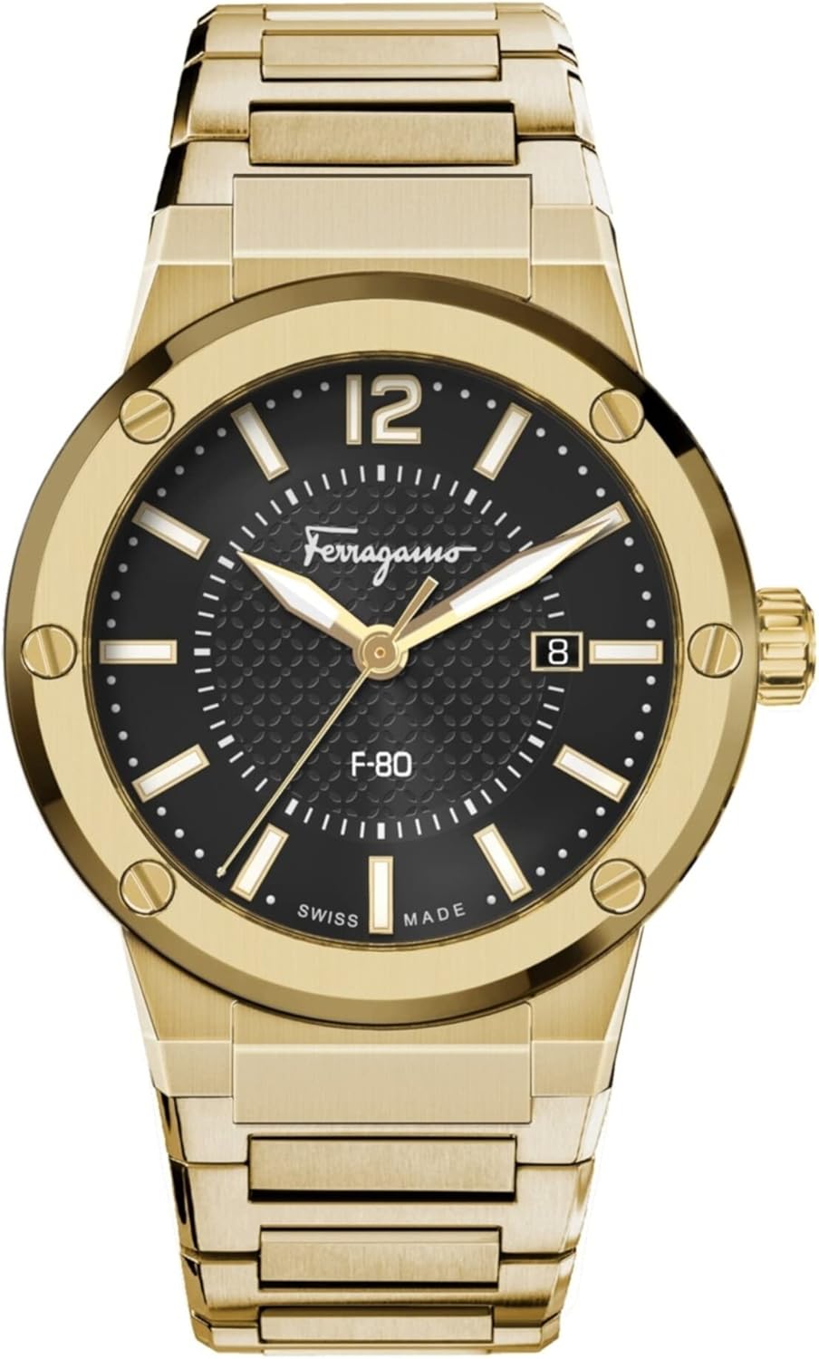 Shop Authentic Salvatore Ferragamo F-80 Classic Black Dial Gold Steel Strap Watch for Men - SFHY00821 - Luxxuri