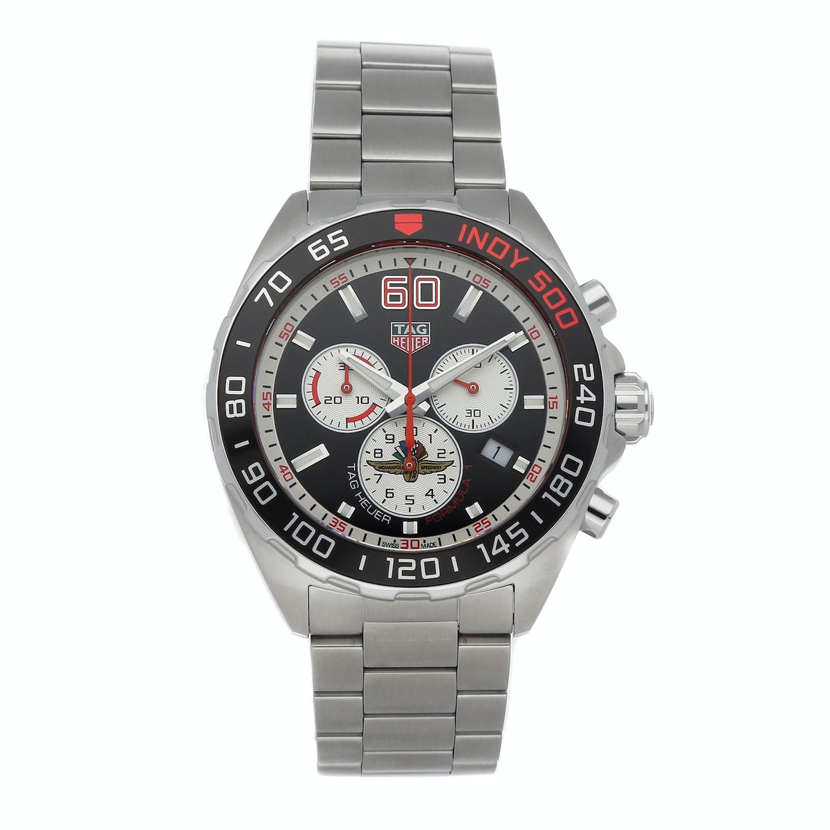Shop Authentic Tag Heuer Formula 1 Indy 500 Special Edition Black Dial Silver Steel Strap Watch for Men - CAZ101V.BA0842 - Luxxuri
