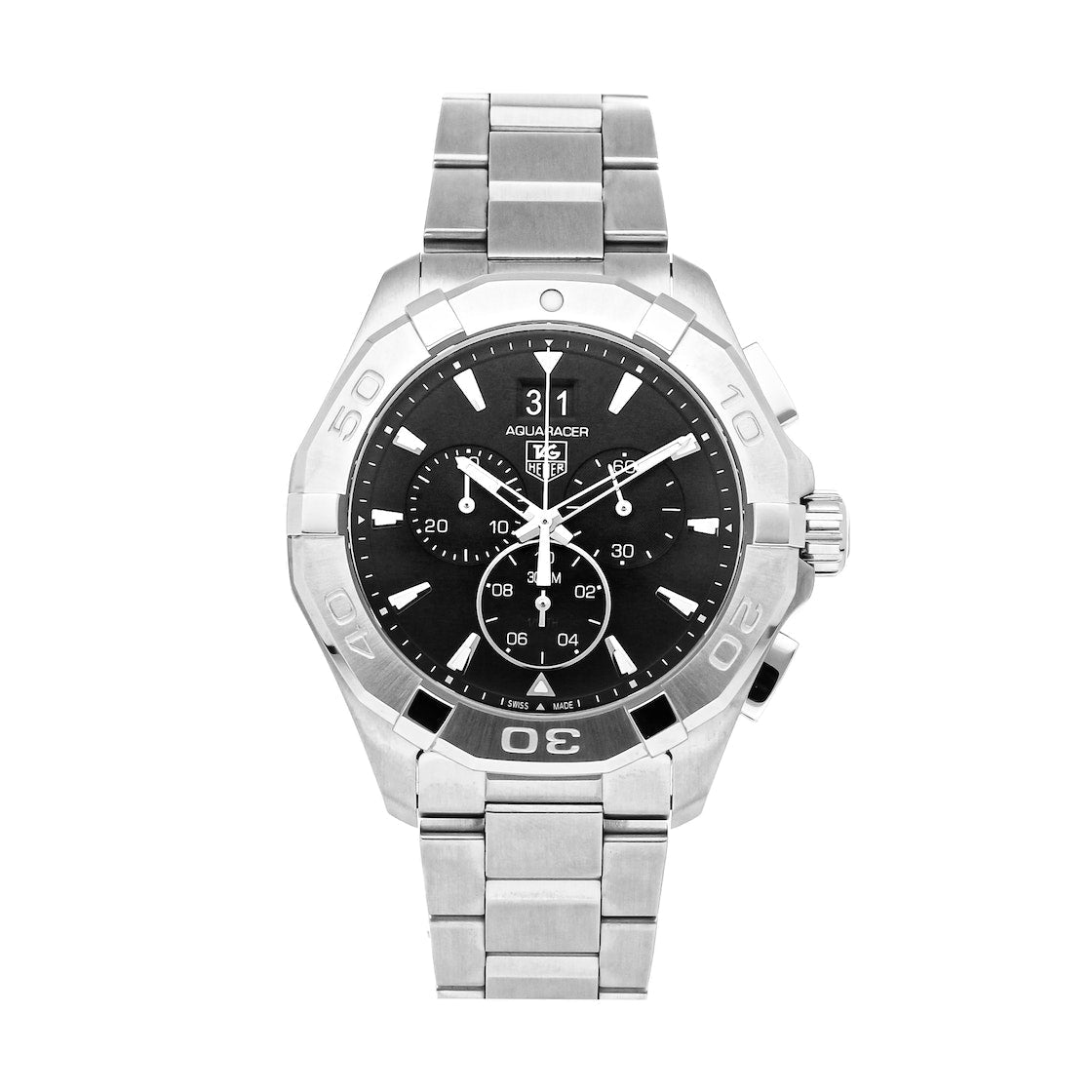 Shop Authentic Tag Heuer Aquaracer Chronograph Black Dial Silver Steel Strap Watch for Men - CAY1110.BA0927 - Luxxuri