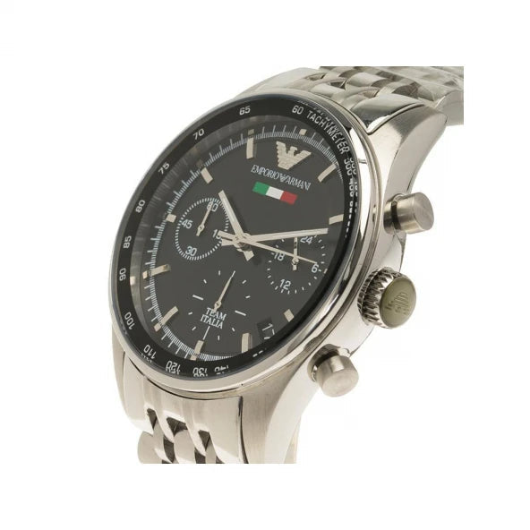 Shop Authentic Emporio Armani Sportivo Chronograph Black Dial Silver Steel Strap Watch For Men - AR5984 - Luxxuri