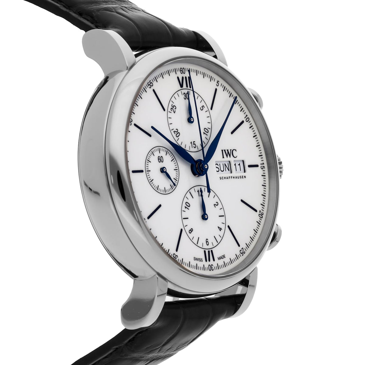 Shop Authentic IWC Portofino Chronograph White Dial Black Leather Strap Watch for Men - IW391024 - Luxxuri