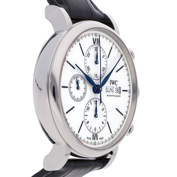 Shop Authentic IWC Portofino Chronograph White Dial Black Leather Strap Watch for Men - IW391024 - Luxxuri