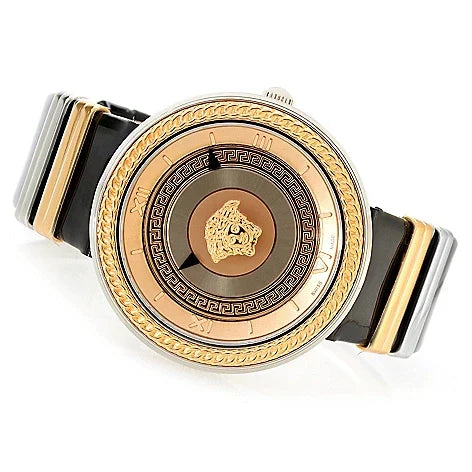 Versace V Metal Icon Gold Dial Black & Silver & Gold Strap Watch for Women - VLC020014