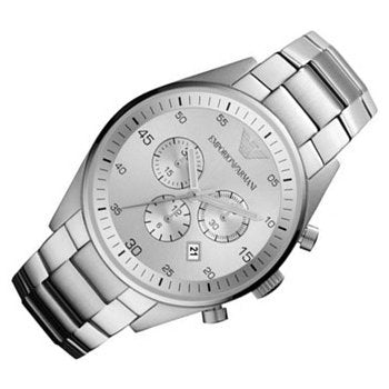 Shop Authentic Emporio Armani Sportivo Chronograph Silver Dial Silver Steel Strap Watch For Men - AR5963 - Luxxuri
