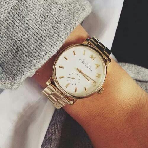 Marc Jacobs Baker White Dial Gold Steel Strap Watch for Women - MBM3243