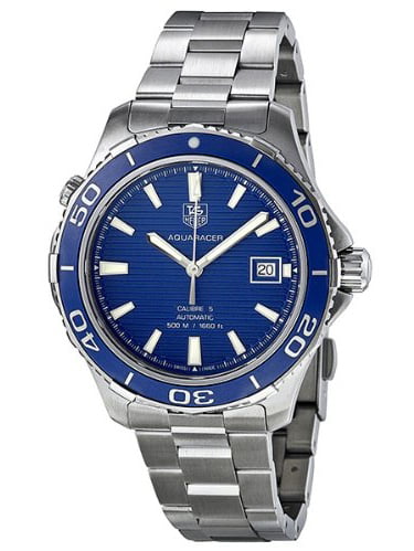 Shop Authentic Tag Heuer Aquaracer Calibre 5 Automatic Blue Dial Silver Steel Strap Watch for Men - WAK2111.BA0830 - Luxxuri