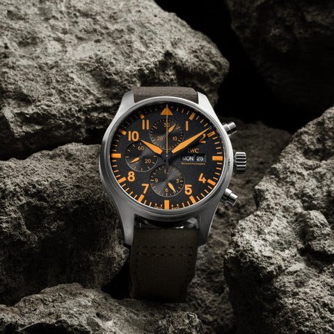 Shop Authentic IWC Pilot's Watch Chronograph Black Dial Olive Green Calfskin Strap Watch for Men - IW377730 - Luxxuri