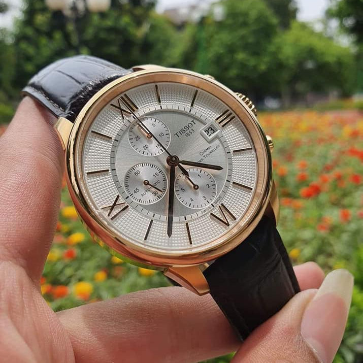 Shop Authentic Tissot Des Tourelles Chronograph Silver Dial Brown Leather Strap Watch For Men - T099.427.36.038.00 - Luxxuri