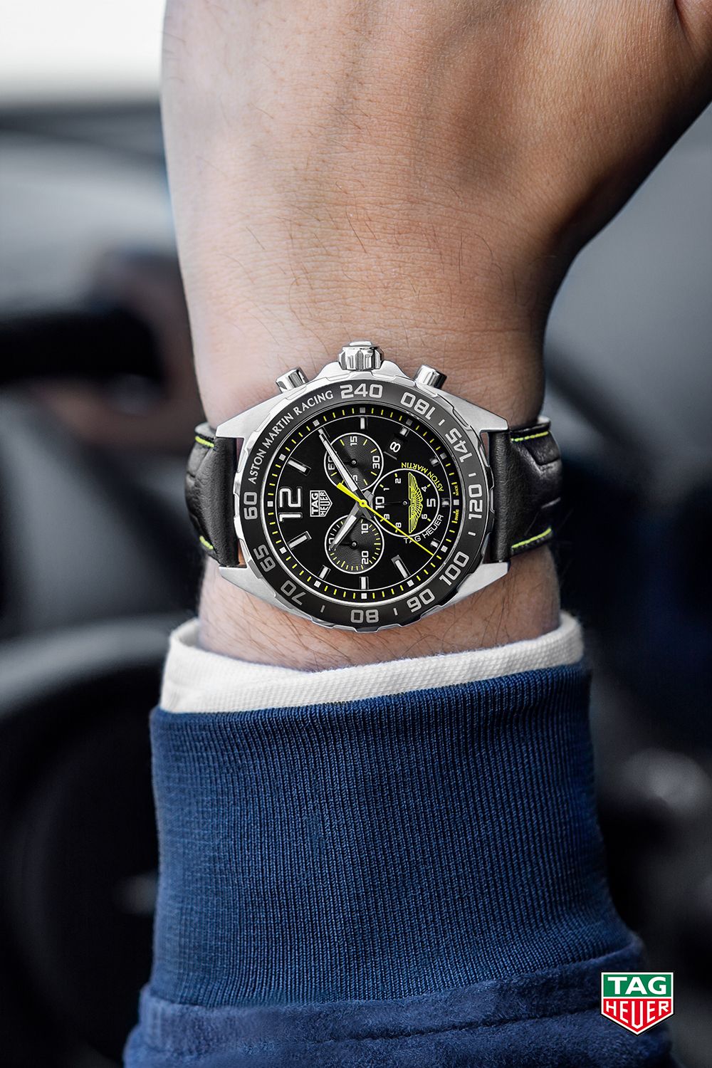 Shop Authentic Tag Heuer Formula 1 Aston Martin Black Dial Black Leather Strap Watch for Men - CAZ101P.FC8245 - Luxxuri