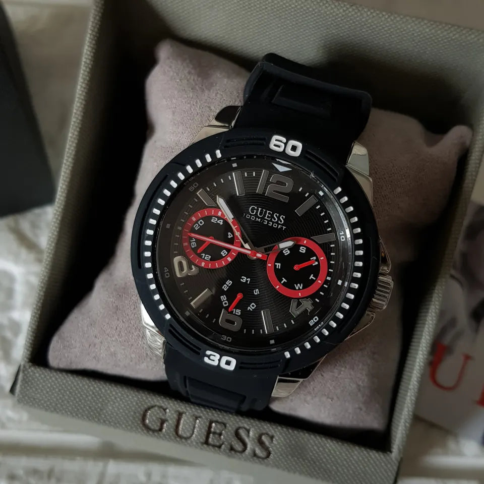 Shop Authentic Guess Tread Black Dial Black Rubber Strap Watch for Men - W0967G1 - Luxxuri