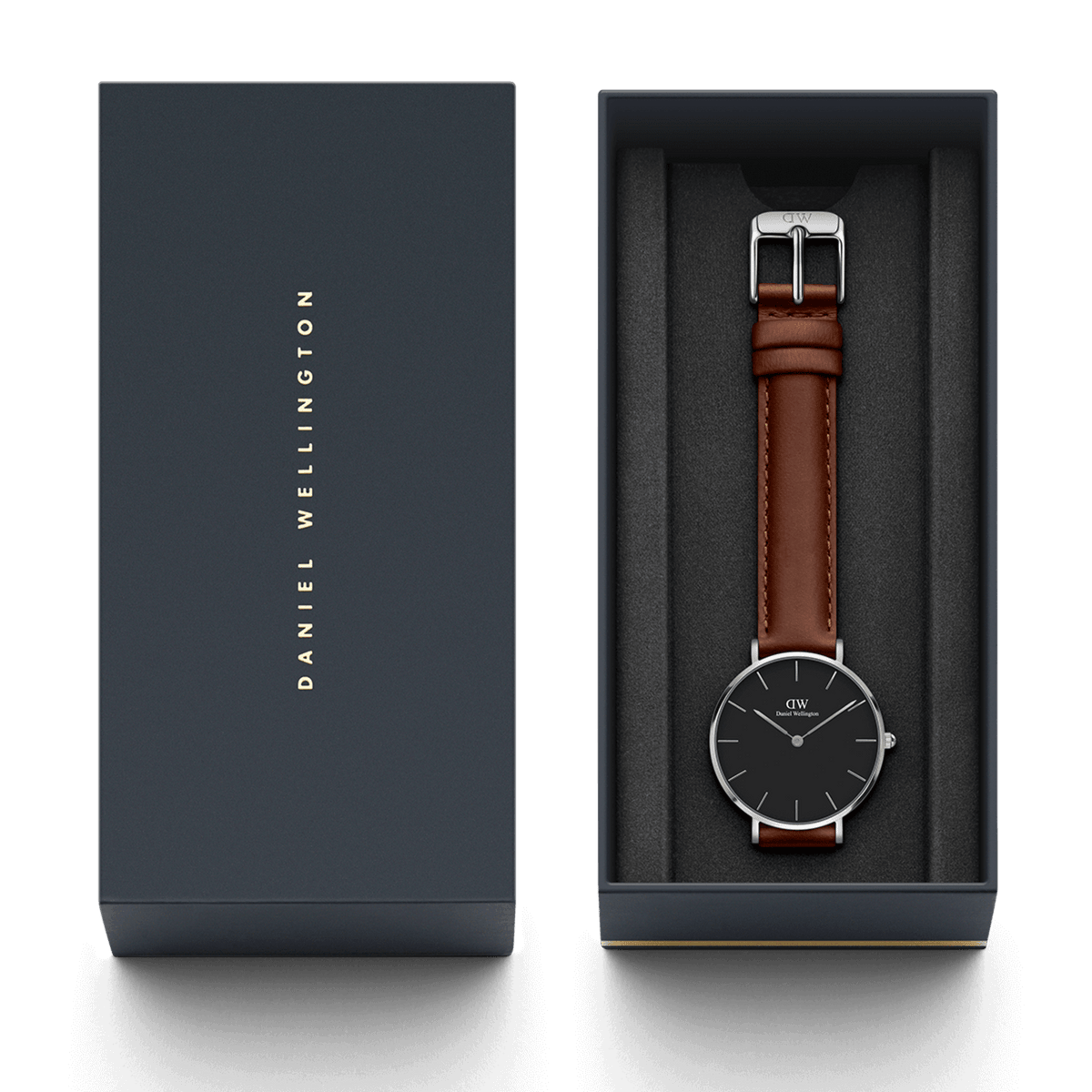 Daniel Wellington Classic Petite St Mawes Black Dial Brown Leather Strap Watch For Women - DW00100181