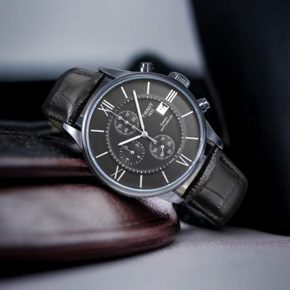 Shop Authentic Tissot T Classic Chemin Des Tourelles Chronograph Black Dial Black Leather Strap Watch For Men - T099.427.16.058.00 - Luxxuri