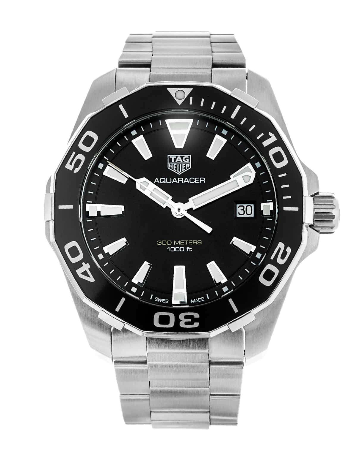 Shop Authentic Tag Heuer Aquaracer Black Dial Silver Steel Strap Watch for Men - WAY111A.BA0928 - Luxxuri