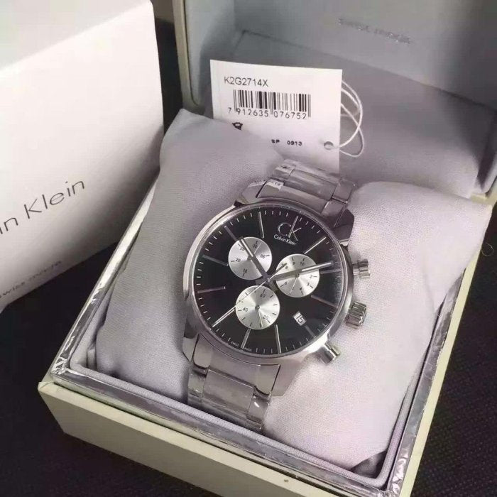 Shop Authentic Calvin Klein City Chronograph Black Dial Silver Steel Strap Watch for Men - K2G2714X - Luxxuri