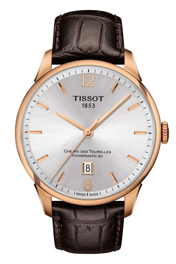 Shop Authentic Tissot Chemin Des Tourelles Powermatic 80 Silver Dial Brown Leather Strap Watch For Men - T099.407.36.037.00 - Luxxuri
