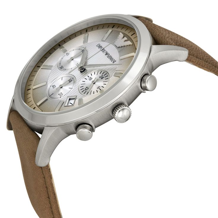 Shop Authentic Emporio Armani Classic Chronograph Silver Dial Brown Leather Strap Watch For Men - AR2471 - Luxxuri