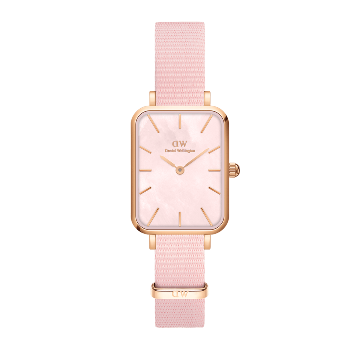Daniel Wellington Quadro Pressed Mother of Pearl Pink Dial Pink Nylon Strap Watch For Women - DW00100509