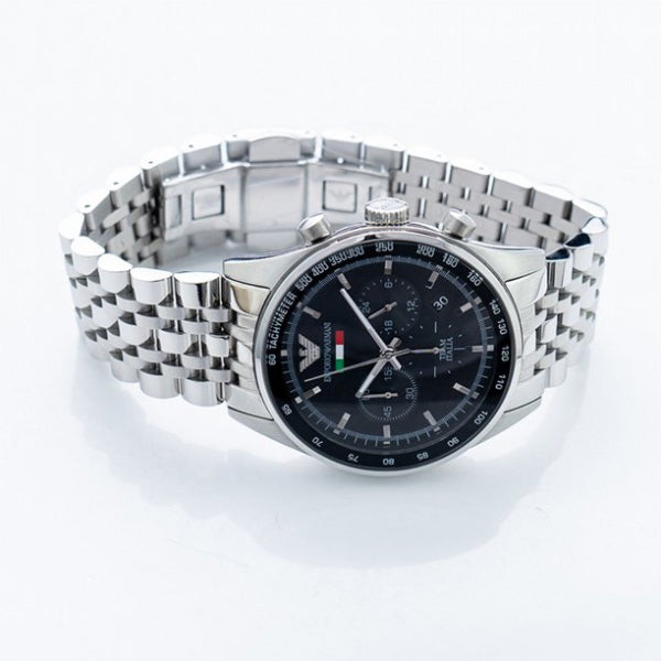 Shop Authentic Emporio Armani Sportivo Chronograph Black Dial Silver Steel Strap Watch For Men - AR5984 - Luxxuri