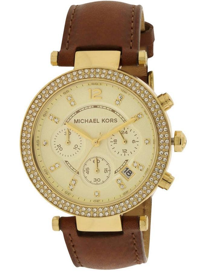 Shop Authentic Michael Kors Parker Champagne Dial Brown Leather Strap Watch for Women - MK2249 - Luxxuri