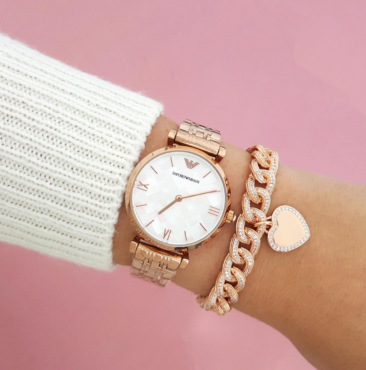 Shop Authentic Emporio Armani Mother of Pearl Dial Rose Gold Steel Strap Watch For Women - AR11110 - Luxxuri
