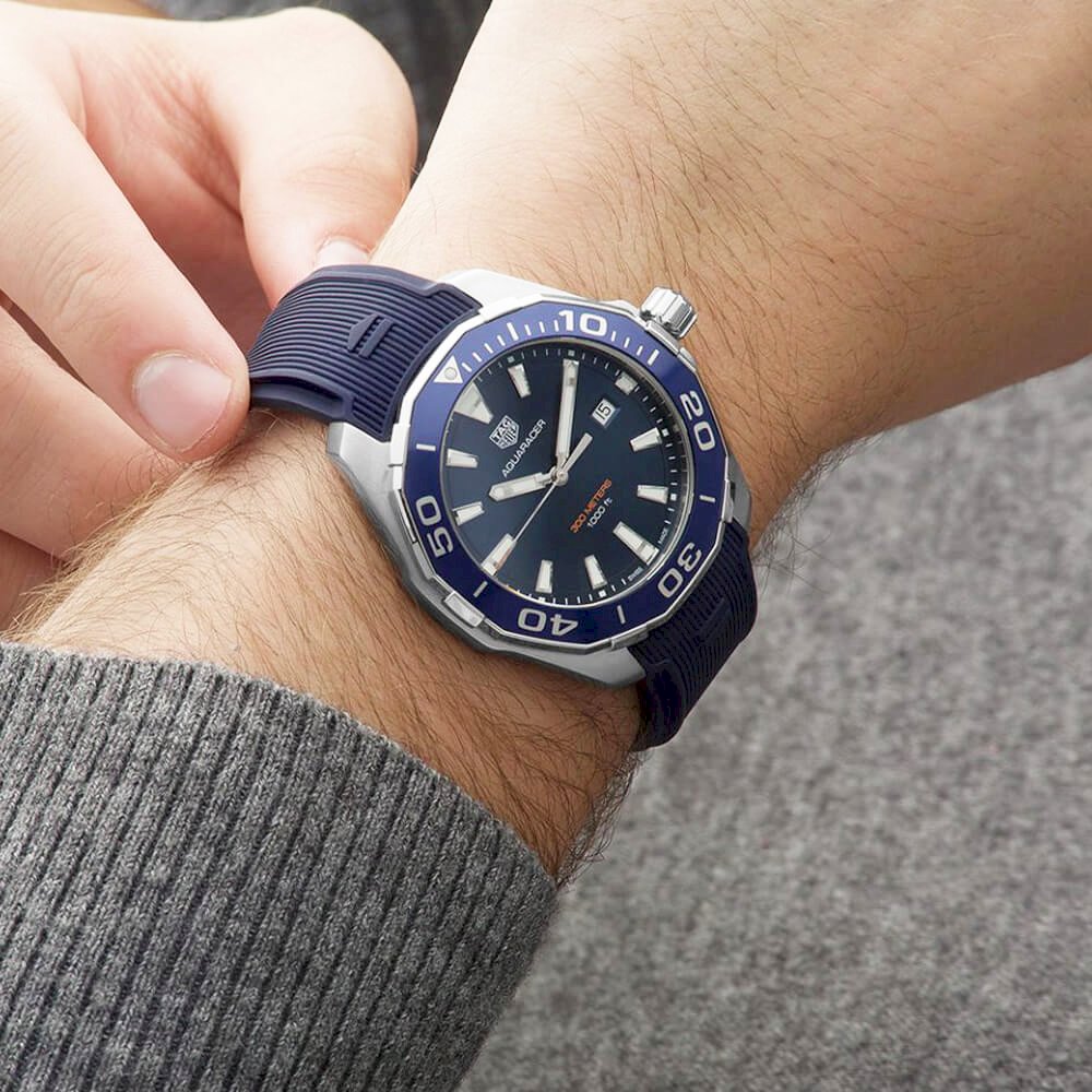 Shop Authentic Tag Heuer Aquaracer Quartz Blue Dial Blue Rubber Strap Watch for Men - WAY101C.FC6153 - Luxxuri